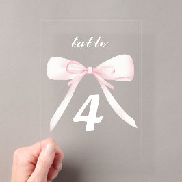 Invitaciones Acrílicas Números de mesa con lazo rosa