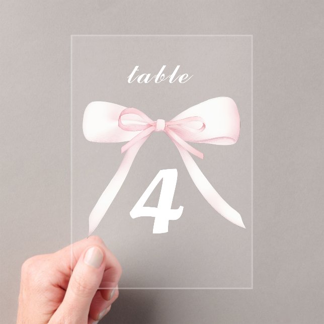 Invitaciones Acrílicas Números de mesa con lazo rosa (Insitu (portátil))