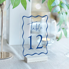 Invitaciones Acrílicas Números de mesa de acrílico con marco ondulado azu