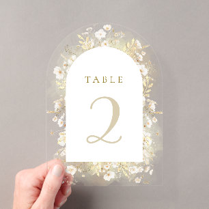 Invitaciones Acrílicas números de mesa de flores blancas amarillas