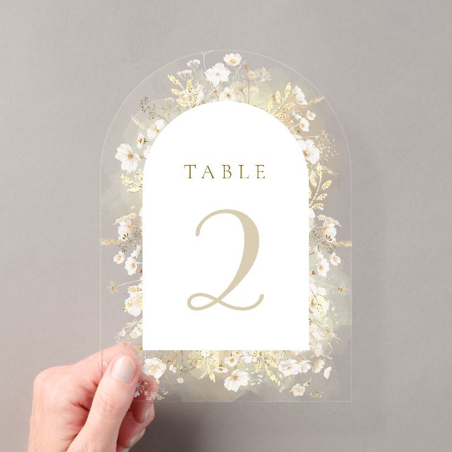 Invitaciones Acrílicas números de mesa de flores blancas amarillas (Insitu (portátil))