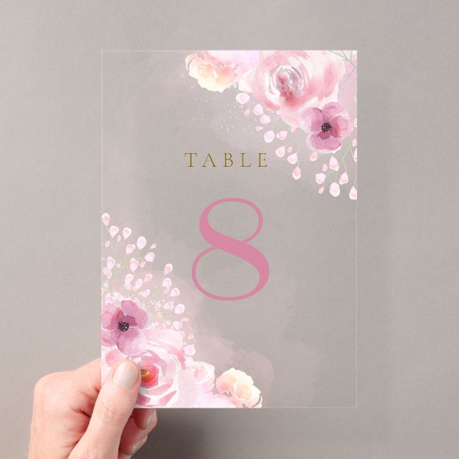 Invitaciones Acrílicas Números de mesa de flores rosas (Insitu (portátil))