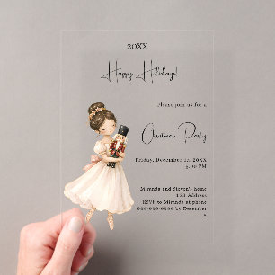 Invitaciones Acrílicas Nutcracker Bailarina Fiesta de Navidad de lujo