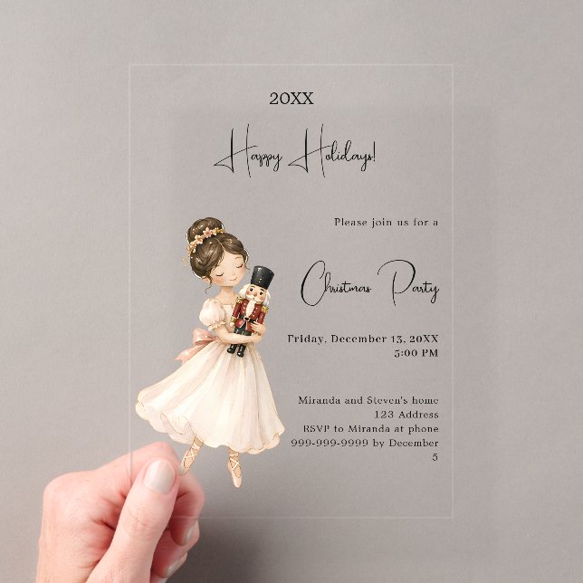 Invitaciones Acrílicas Nutcracker Bailarina Fiesta de Navidad de lujo (Insitu (portátil))