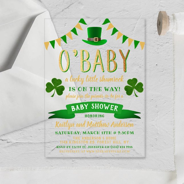 Invitaciones Acrílicas O'Baby St. Patrick's Day Baby Shower (Subido por el creador)
