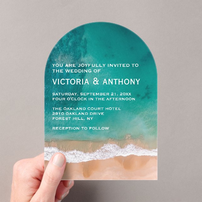 Invitaciones Acrílicas Ocean Wave, Beach Wedding (Insitu (portátil))