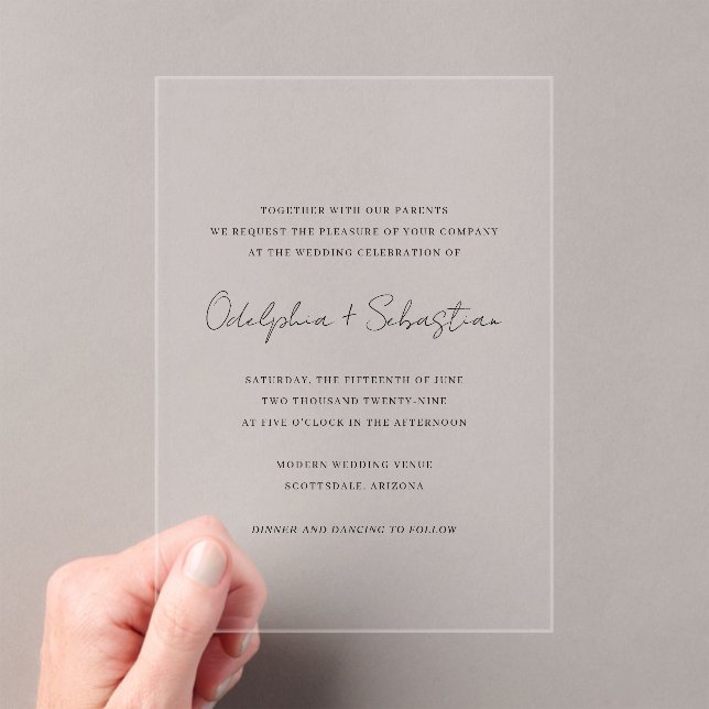 Invitaciones Acrílicas Odelphia Modern Script Minimal Elegant Wedding (Insitu (portátil))