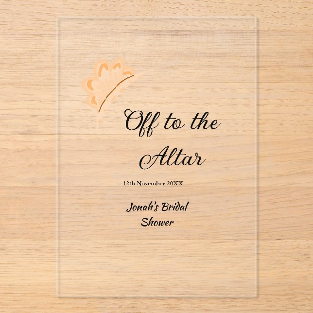 Invitaciones Acrílicas Off to the altar orange cap hat bridal shower name (Anverso)