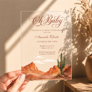 Invitaciones Acrílicas Oh Baby Desierto Montañas Suroeste Baby Shower