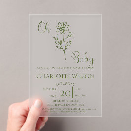 Invitaciones Acrílicas Oh Baby Minimalist Wildflower Baby Shower