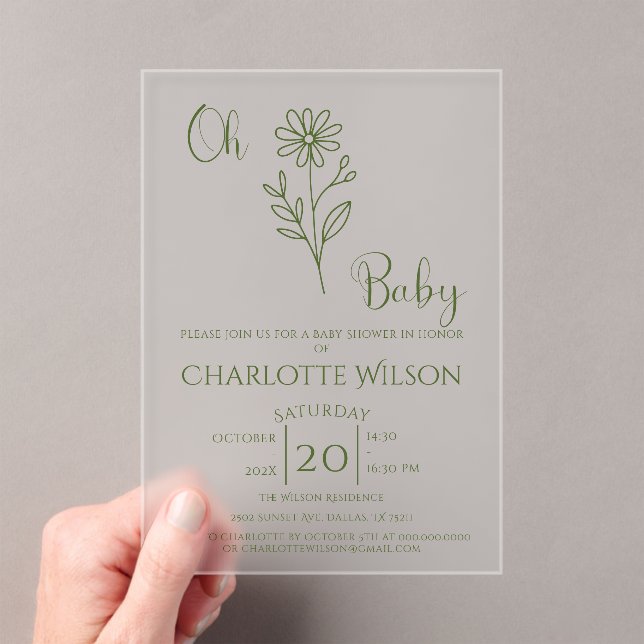 Invitaciones Acrílicas Oh Baby Minimalist Wildflower Baby Shower (Insitu (portátil))