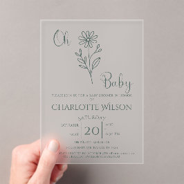 Invitaciones Acrílicas Oh Baby Minimalist Wildflower Baby Shower