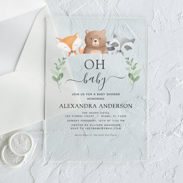 Invitaciones Acrílicas Oh Baby Shower Woodland Greenery (Subido por el creador)