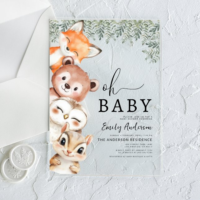 Invitaciones Acrílicas Oh Baby Woodland Animals Baby Shower (Subido por el creador)