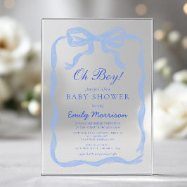Invitaciones Acrílicas Oh Boy Blue Ribbon Bow Baby Shower