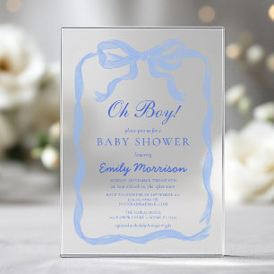 Invitaciones Acrílicas Oh Boy Blue Ribbon Bow Baby Shower