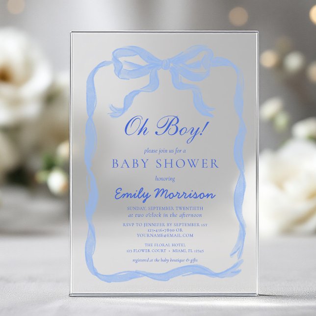 Invitaciones Acrílicas Oh Boy Blue Ribbon Bow Baby Shower (Subido por el creador)