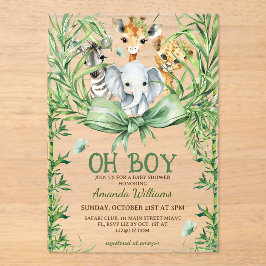 Invitaciones Acrílicas Oh Boy Cute Safari Animals Baby Shower