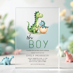 Invitaciones Acrílicas Oh Boy Dinosaur Cut Baby Shower