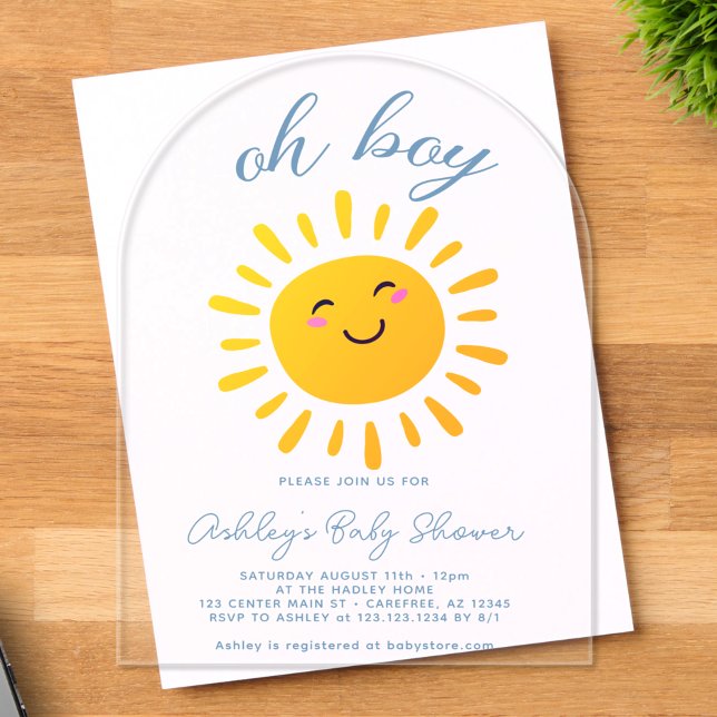Invitaciones Acrílicas Oh Boy Sunshine Blue Baby Shower (Subido por el creador)