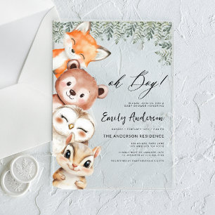 Invitaciones Acrílicas ¡Oh chico! Fiesta de animales del bosque para bebé