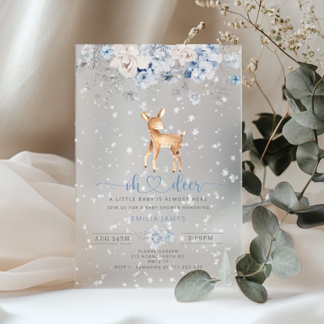 Invitaciones Acrílicas Oh Deer Winter Blue snow Bow Baby Shower (Subido por el creador)