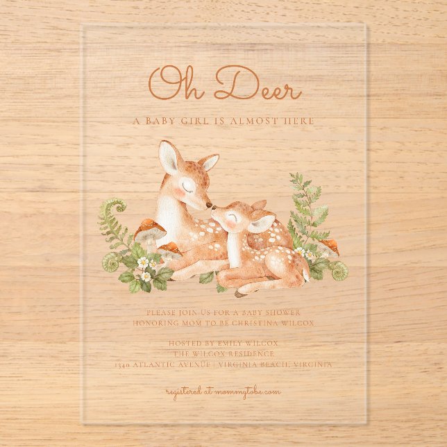Invitaciones Acrílicas Oh Deer Woodland Forest Baby Shower  (Anverso)
