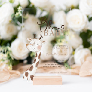 Invitaciones Acrílicas ¡Oh, nena! Baby Shower minimalista de Giraffe