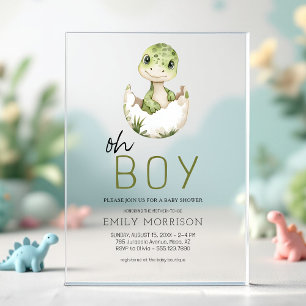Invitaciones Acrílicas Oh Niño Dinosaurio Lindo Baño De Bebe Niño