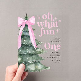 Invitaciones Acrílicas Oh Qué Diversión Árbol de Navidad 1er Cumpleaños
