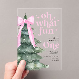 Invitaciones Acrílicas Oh Qué Divertido Árbol de Navidad Primer Cumpleaño