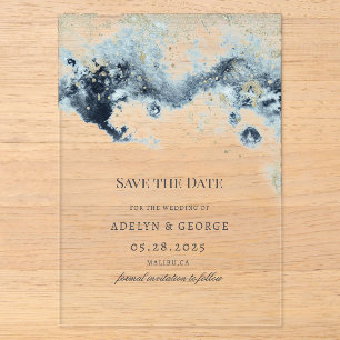 Invitaciones Acrílicas Ola de Acuarela Minimalista Salvar la Fecha