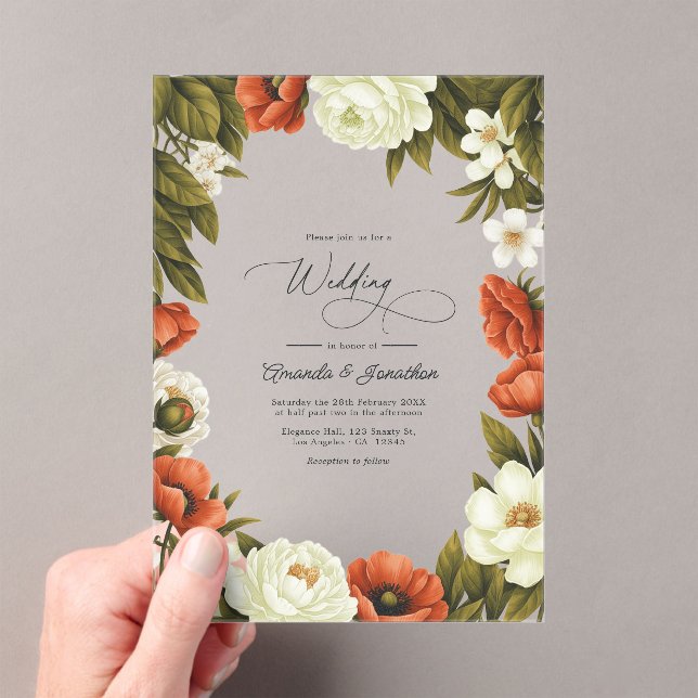 Invitaciones Acrílicas Olive Green Terracotta & Soft Ivory Floral Wedding (Insitu (portátil))