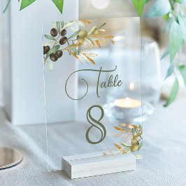 Invitaciones Acrílicas Olive Leaves Branch Wedding Acrylic Table Number