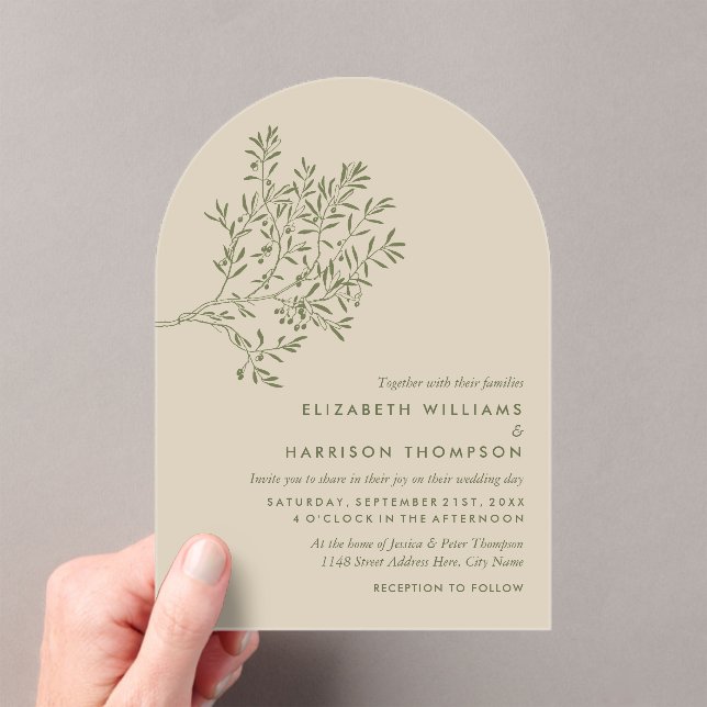 Invitaciones Acrílicas Olive Tree Branch, Rustic & Minimalistic Wedding (Insitu (portátil))