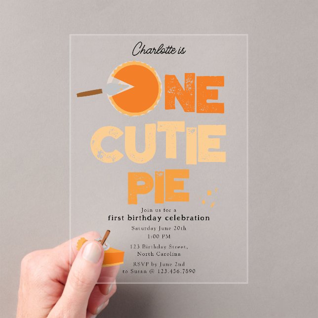 Invitaciones Acrílicas One Cutie Pie Invite 1st First Birthday Cute (Insitu (portátil))