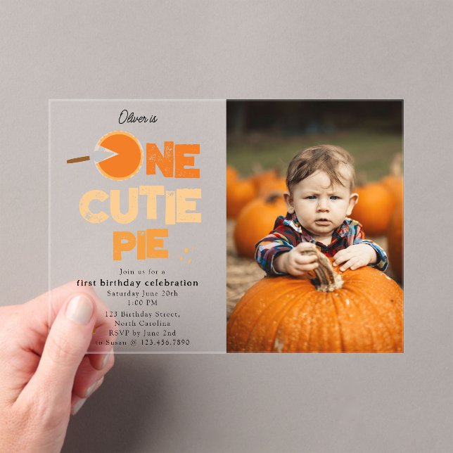 Invitaciones Acrílicas One Cutie Pie Invite 1st First Birthday Cute Photo (Insitu (portátil))