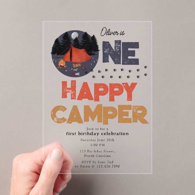 Invitaciones Acrílicas One Happy Camper Invite 1st Summer Birthday (Insitu (portátil))