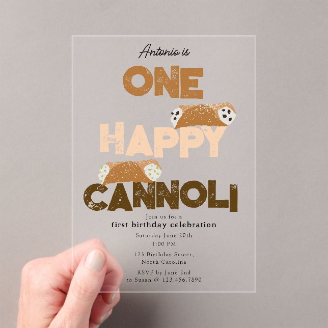 Invitaciones Acrílicas One Happy Cannoli Invite 1st  First Birthday Cute (Insitu (portátil))