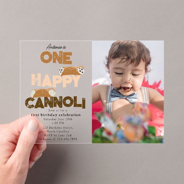 Invitaciones Acrílicas One Happy Cannoli Invite 1st  First Birthday Photo (Insitu (portátil))