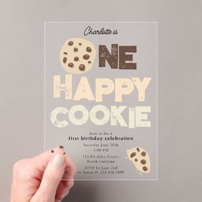 Invitaciones Acrílicas One Happy Cookie Invite 1st  First Birthday Cute (Insitu (portátil))