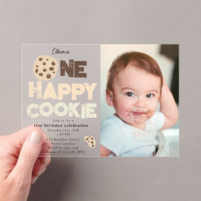 Invitaciones Acrílicas One Happy Cookie Invite 1st  First Birthday Photo (Insitu (portátil))