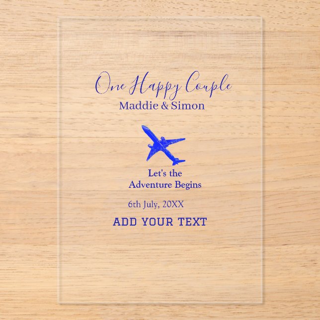 Invitaciones Acrílicas One happy Couple let's adventure begins wedding co (Anverso)