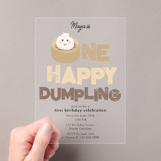 Invitaciones Acrílicas One Happy Dumpling Invite 1st  First Birthday Cute (Insitu (portátil))