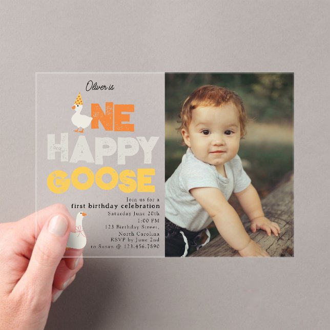 Invitaciones Acrílicas One Happy Goose Invite 1st  First Birthday Photo (Insitu (portátil))