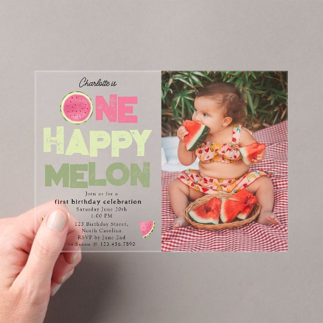 Invitaciones Acrílicas One Happy Melon 1st Summer Birthday Photo (Insitu (portátil))