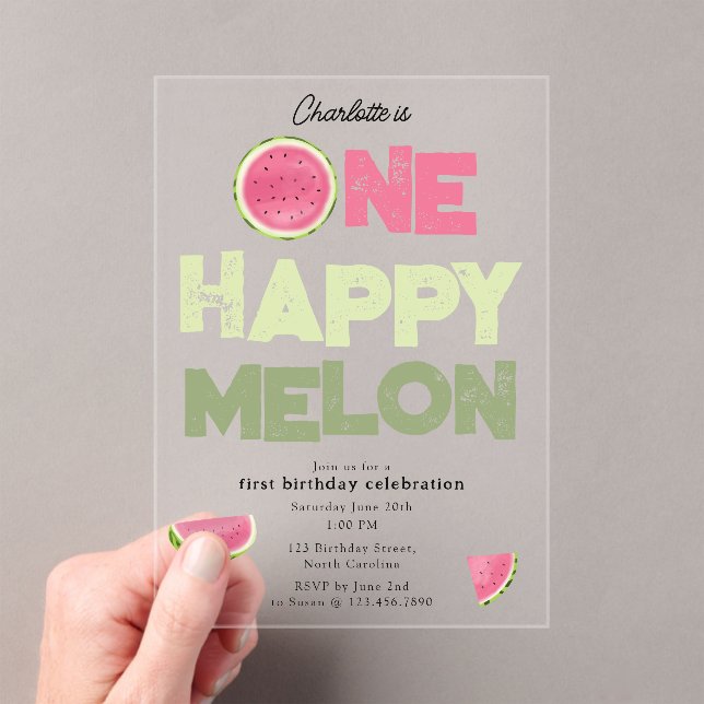 Invitaciones Acrílicas One Happy Melon Invite 1st Summer Birthday (Insitu (portátil))