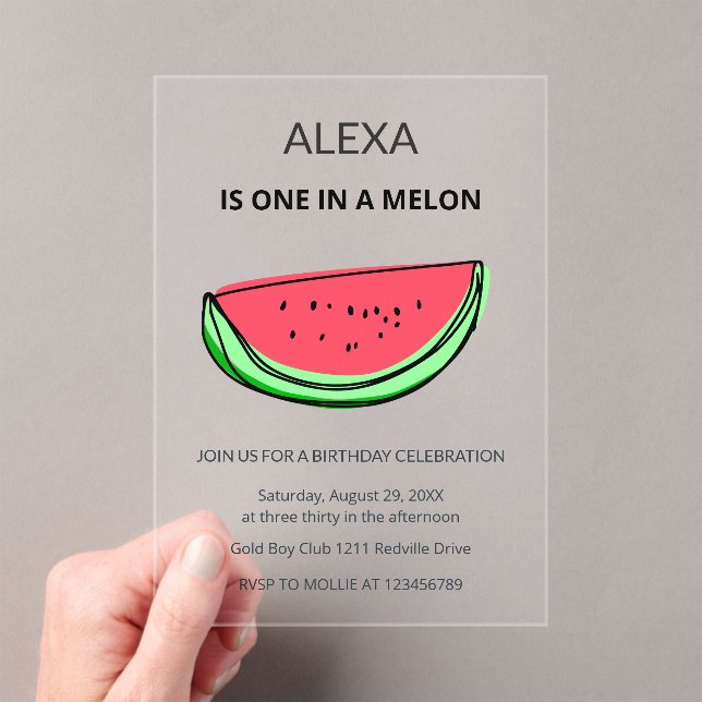 Invitaciones Acrílicas One in a Melon 1st Birthday Watermelon Birthday (Insitu (portátil))