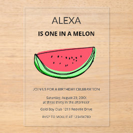 Invitaciones Acrílicas One in a Melon 1st Birthday Watermelon Birthday