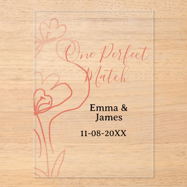 Invitaciones Acrílicas One Perfect match terracotta wedding couple name f (Anverso)